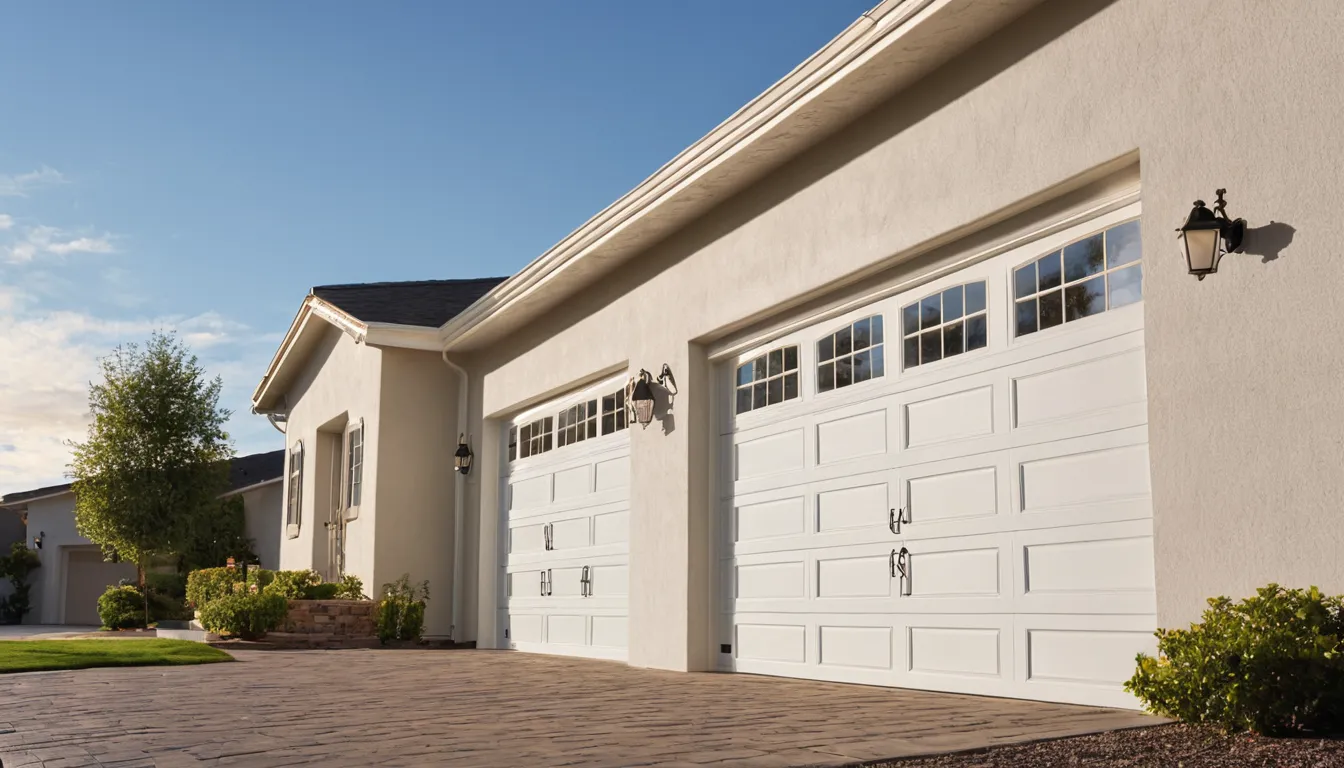 A homeowner and a garage door provider looking at a residential garage door in Beaumont